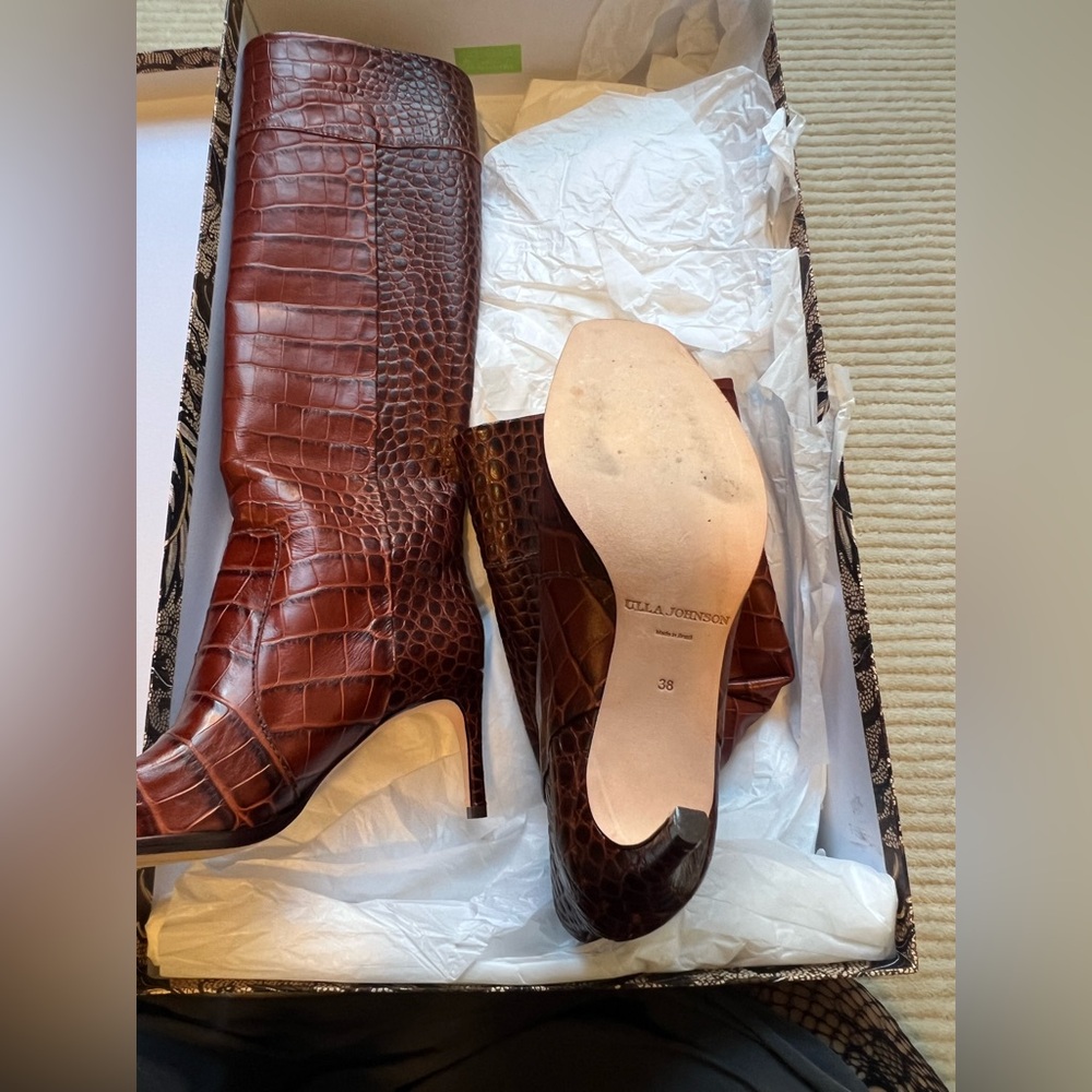 Ulla Johnson renata boots Brown Crocodile Pattern Leather Knee-High Boots - Picture 4 of 5